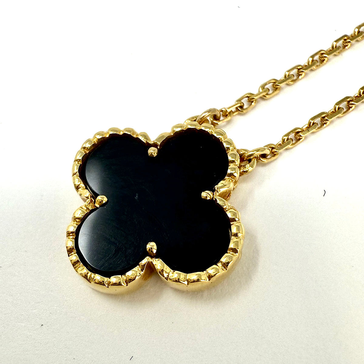 Van Cleef & Arpels Vintage Alhambra 18K Gold Pendant 16.5" Necklace with Onyx
