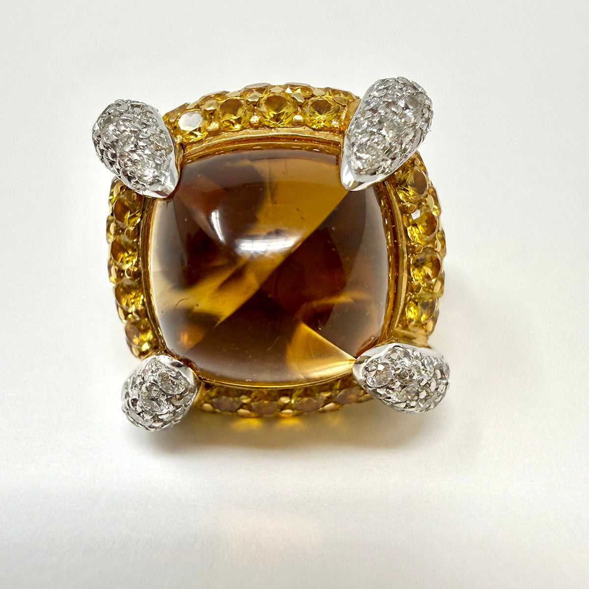 Rodney Rayner 18K Gold  Earrings with Citrine Cabochon and Diamonds