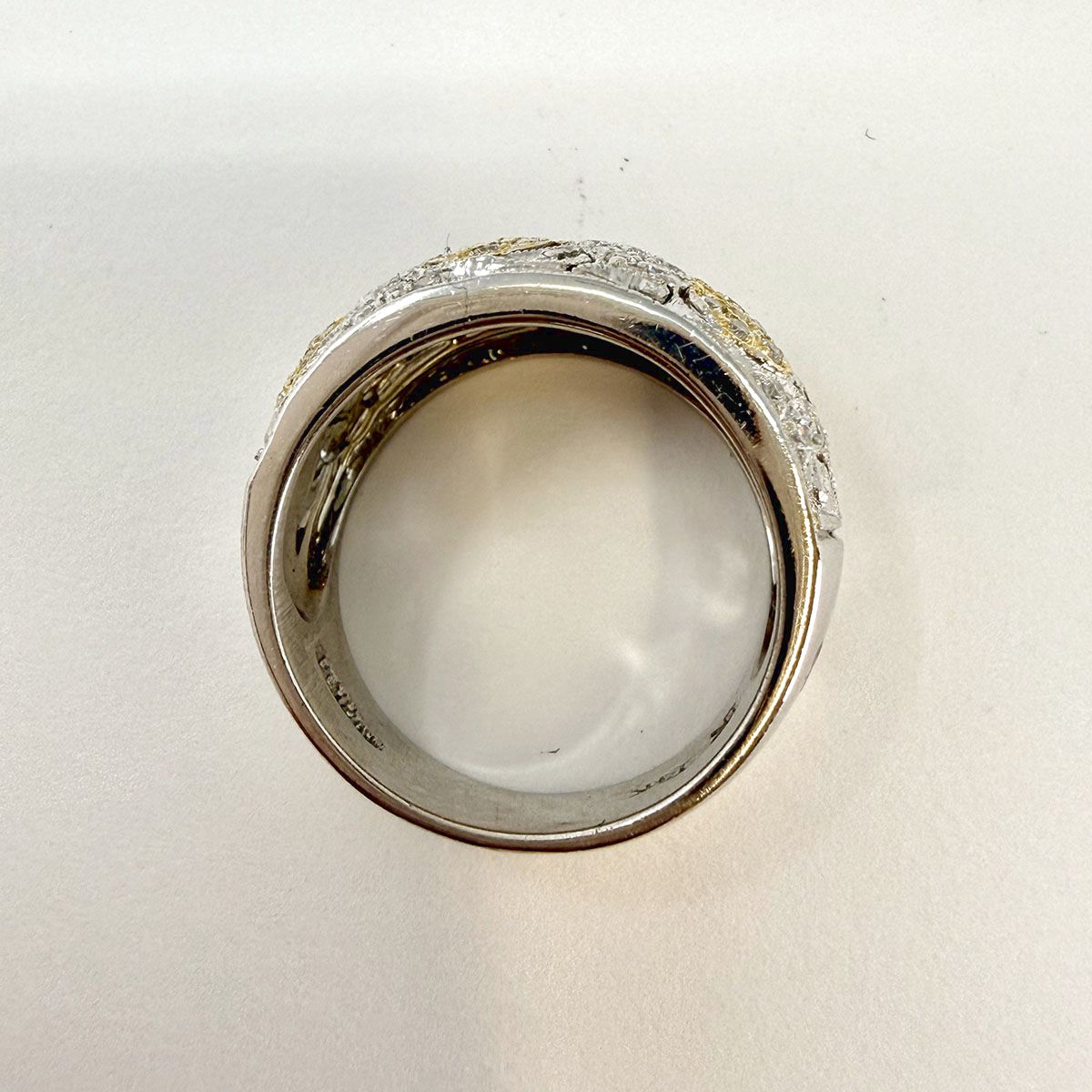 Levian 14K White Gold Band with Leaf Decor with Pave Diamonds