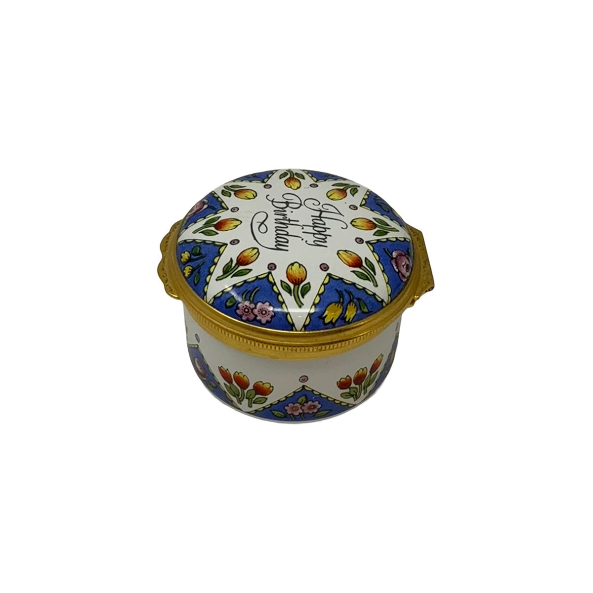 Halcyon Days "Happy Birthday" Enamel Trinket Box Bilston Battersea