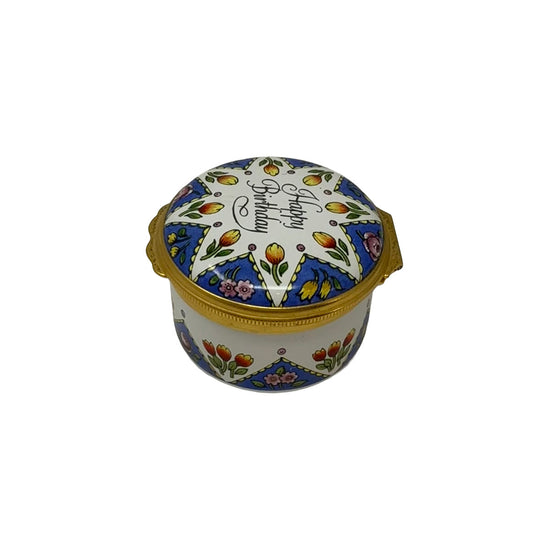 Halcyon Days "Happy Birthday" Enamel Trinket Box Bilston Battersea