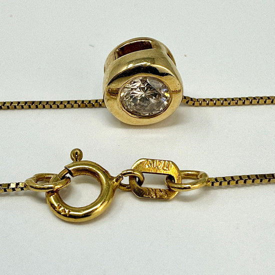 14K Gold Necklace with Bezel Set Diamond Pendant