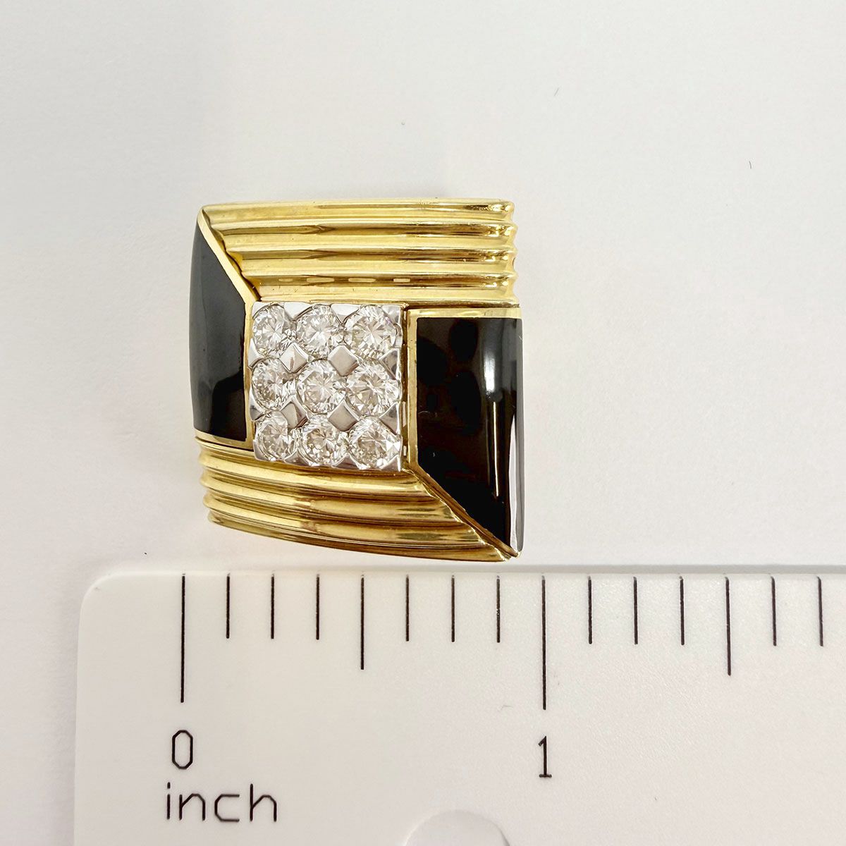Michael Bondanza Platinum and 18K Gold Black Enamel and Diamond Earclips