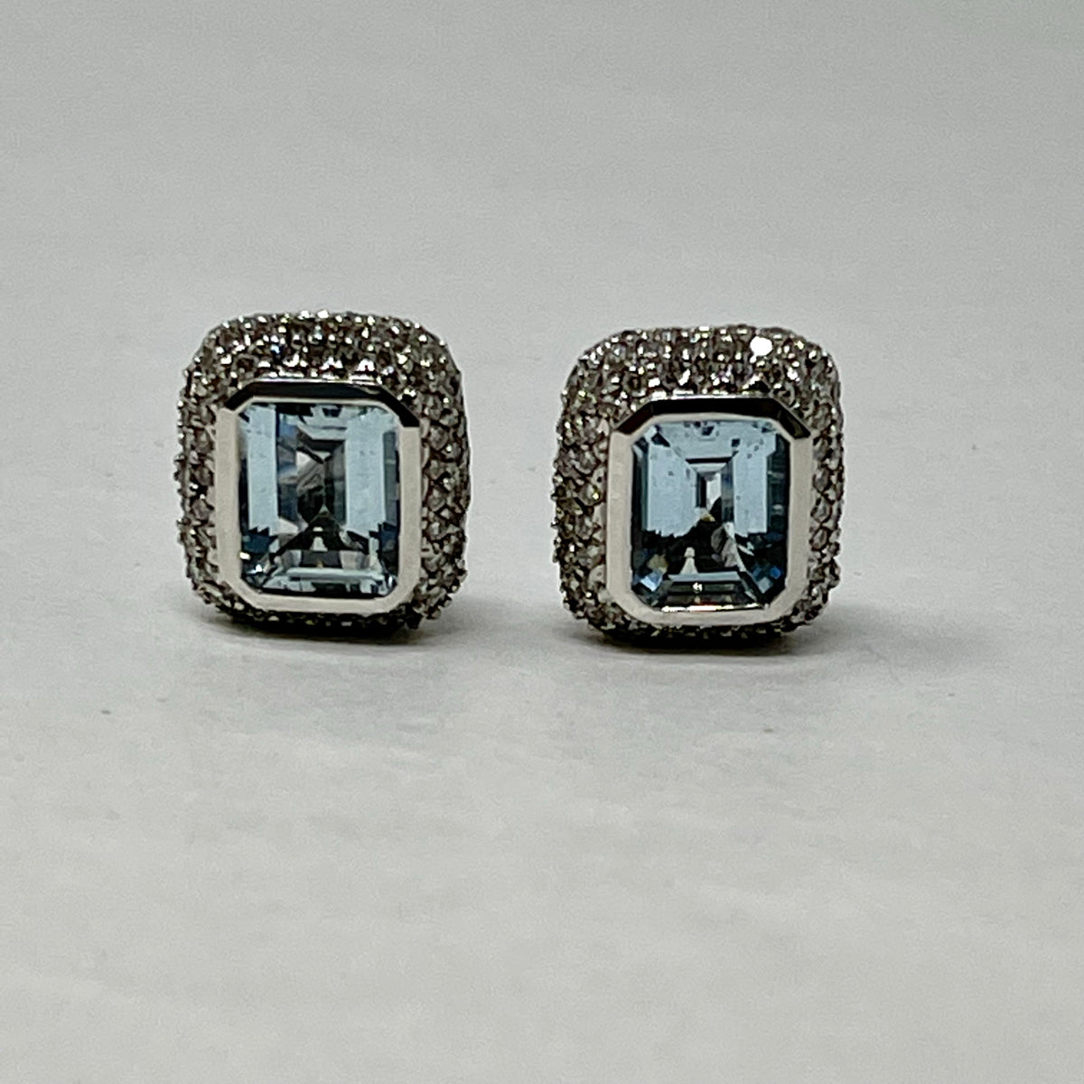 Barry Kronen 18K White Gold Earrings with Aquamarine and Diamonds