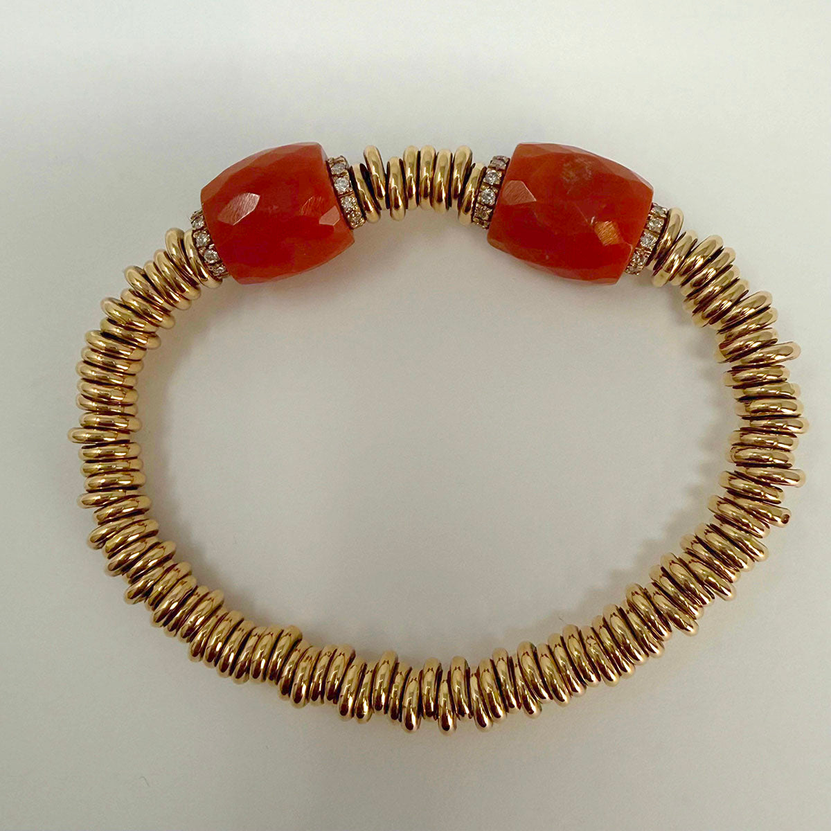 18K Rose Gold Diamond Stretch Bracelet with 4 Diamond Rondels and 2 Corals