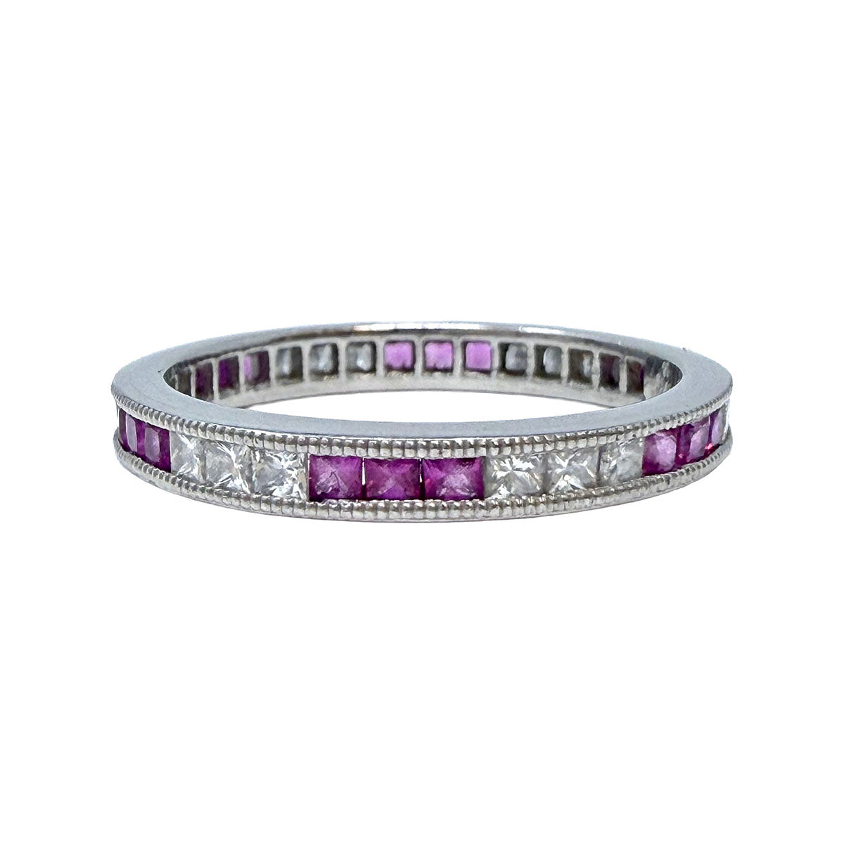 Platinum Ring with with Channel Set Pink Sapphire and Diamond
