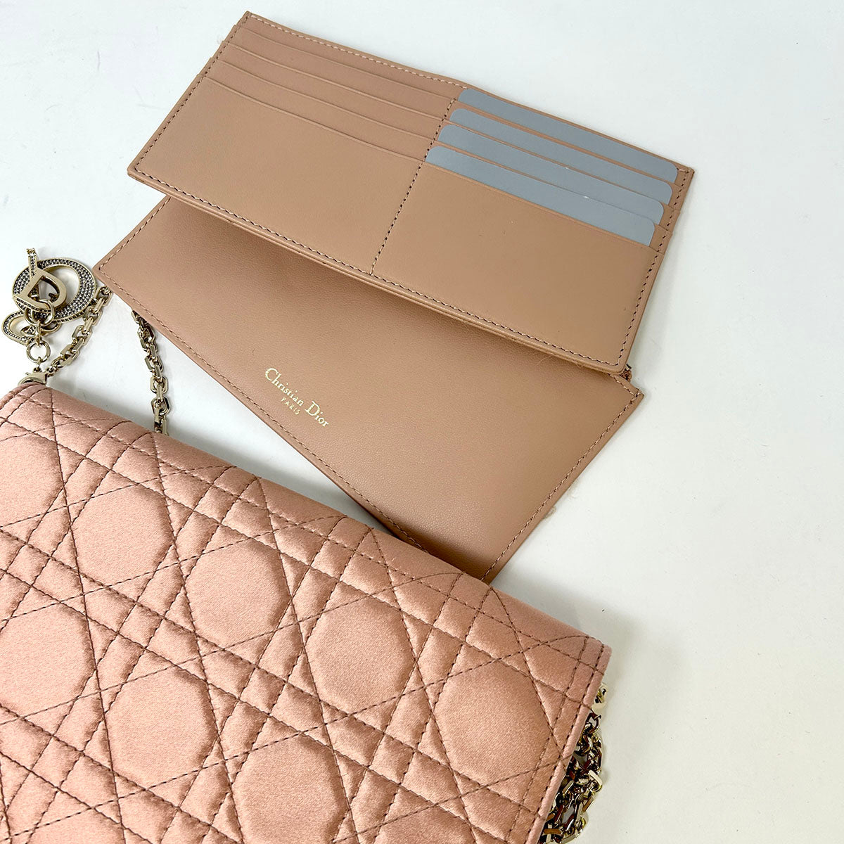 Christian Dior Satin Cannage Wallet on Chain