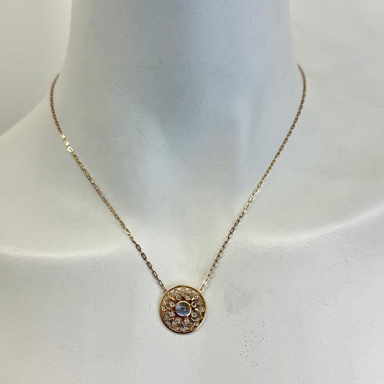 18K Rose Gold Necklace with Filigree Diamond and Moonstone Pendant