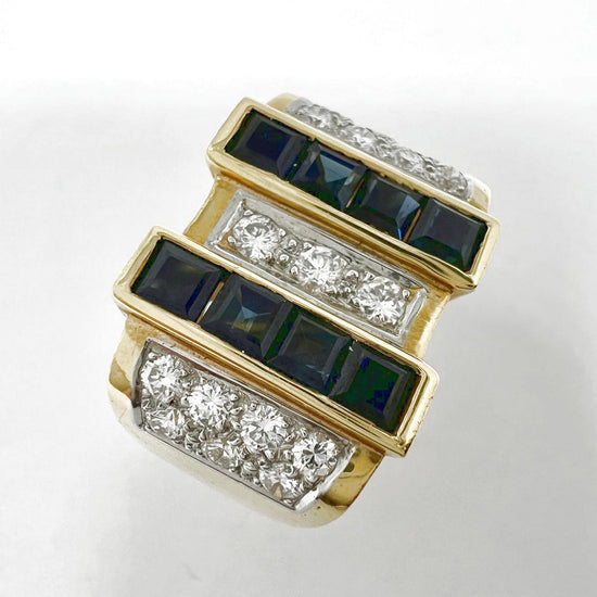 Platinum and 18K Gold Ring with Diamond and Sapphire