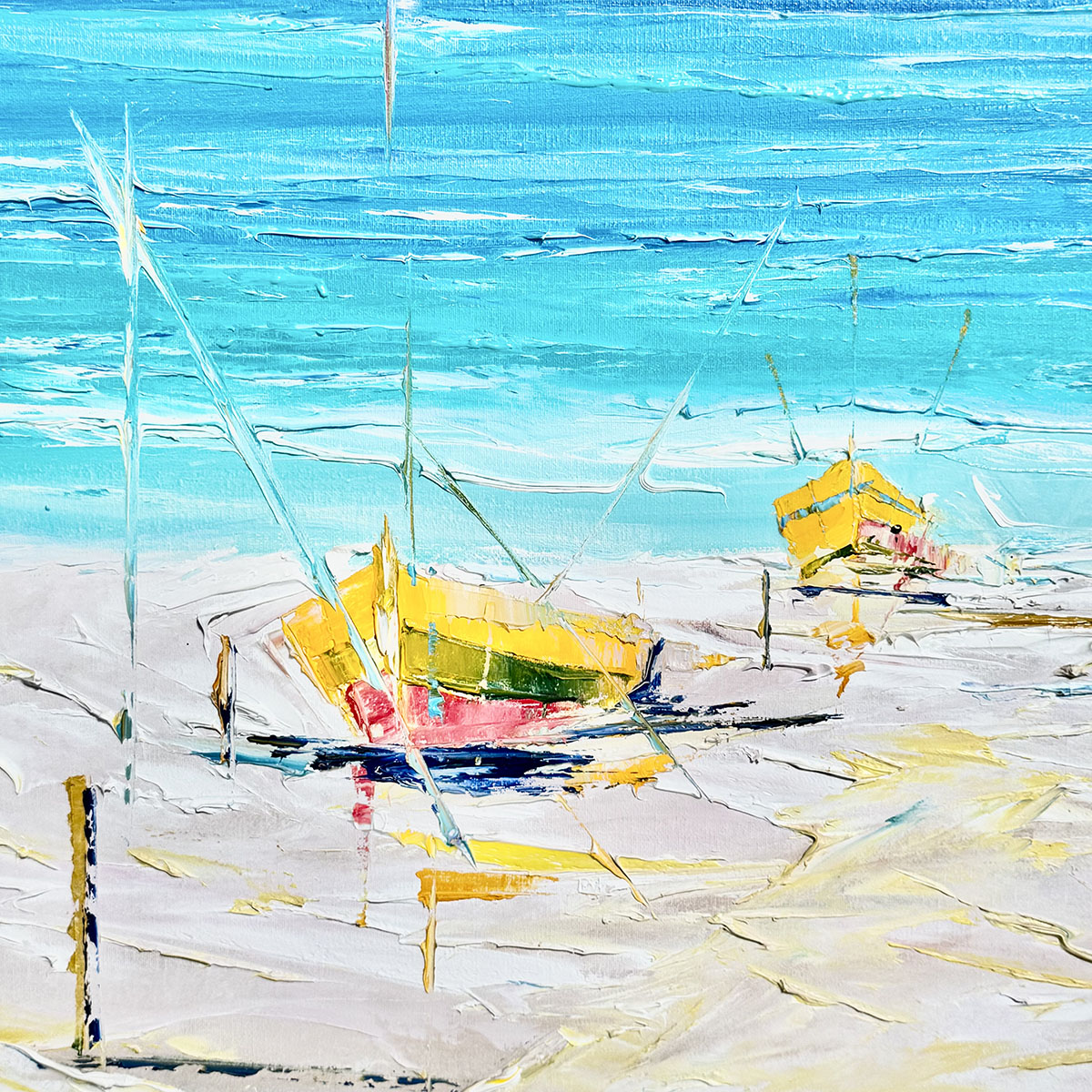 Original Seascape with Boats on the Shore, Signed and Dated '88