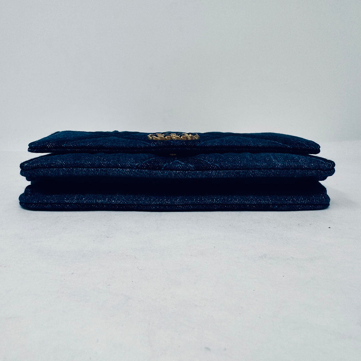 New Chanel 19 Denim Quilted Wallet on the Chain
