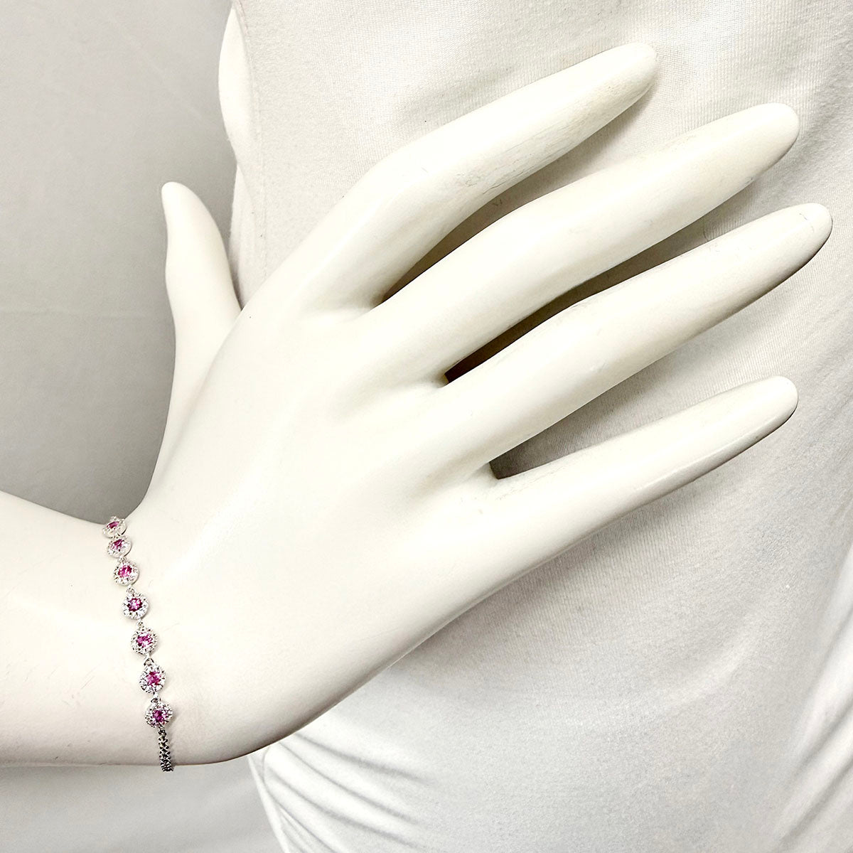 14K White Gold Bracelet with Pink Sapphire and Diamond
