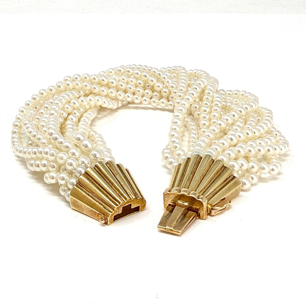 12 Strand Knotted 3mm Pearl Bracelet with 14K Gold Clasp