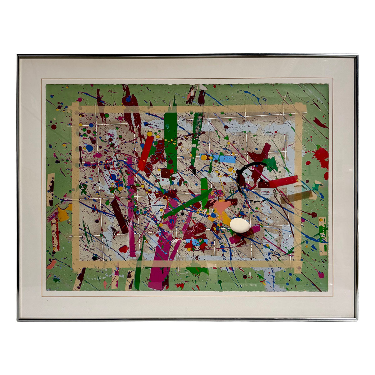 Framed Mixed Media "Abstract with Egg" Signed