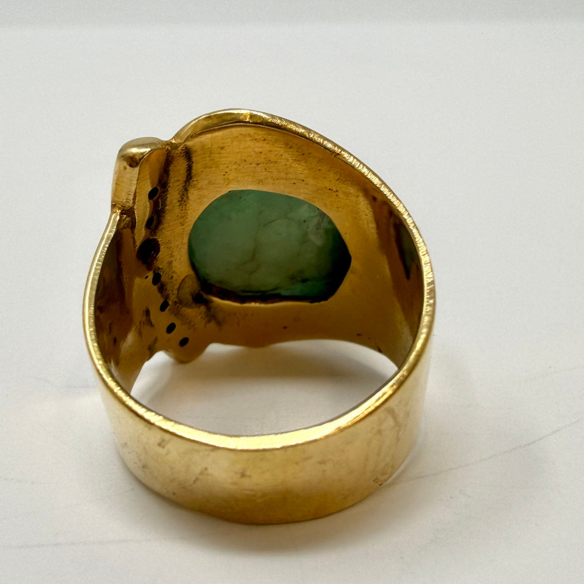 18K Gold Ring with Green Stone and Diamonds