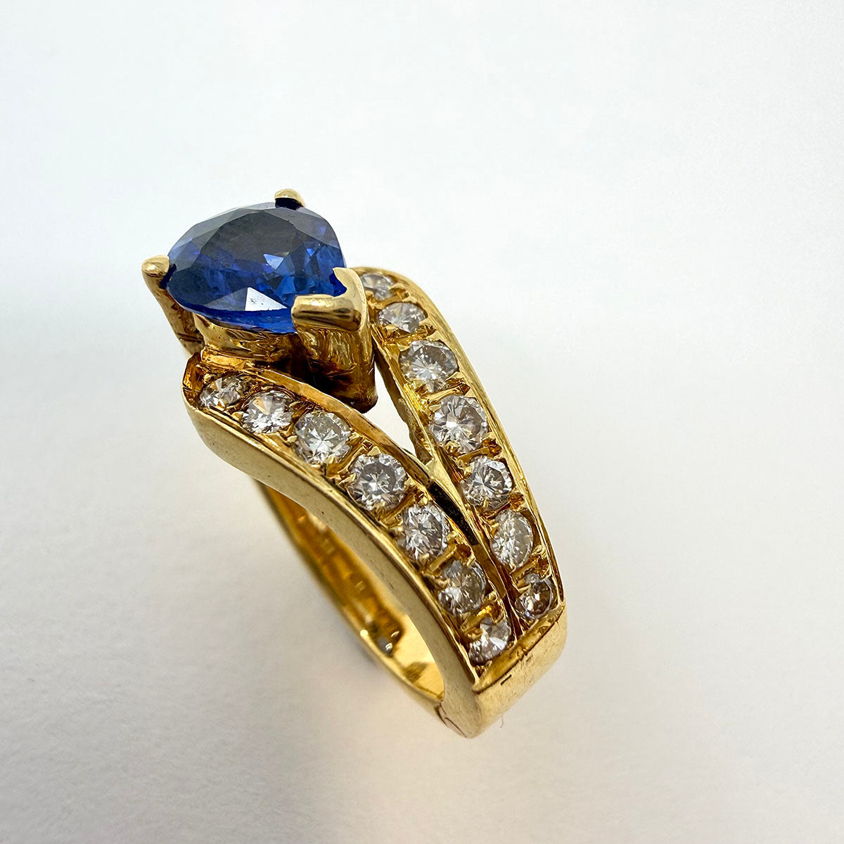 18K Yellow Gold Huggie Earrings With Sapphire and Diamonds