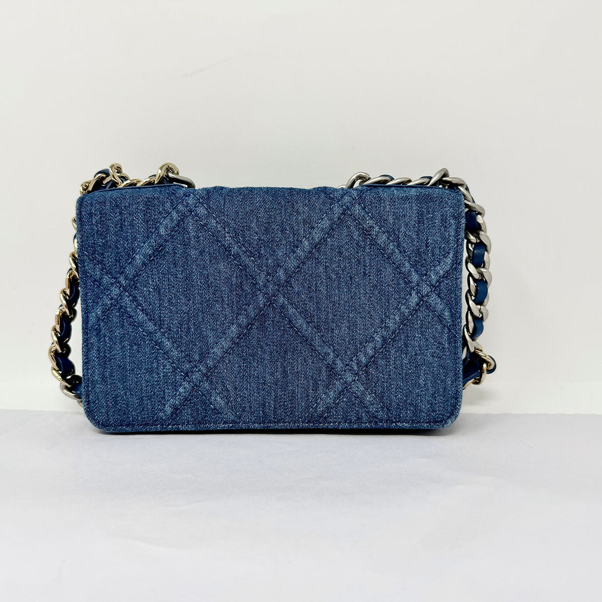 New Chanel 19 Denim Quilted Wallet on the Chain