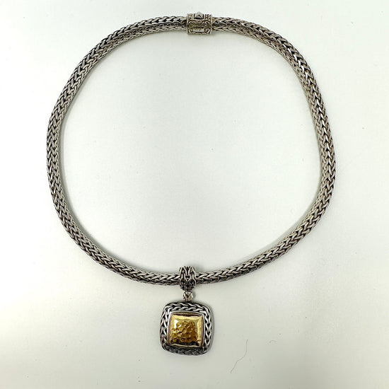 John Hardy Two Tone Palu Square Hammered Necklace