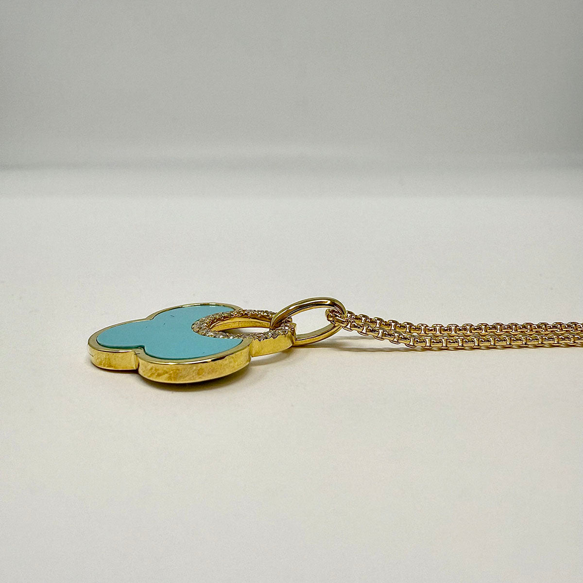14K Gold Necklace with Turquoise Pendant with Diamond Embellishment