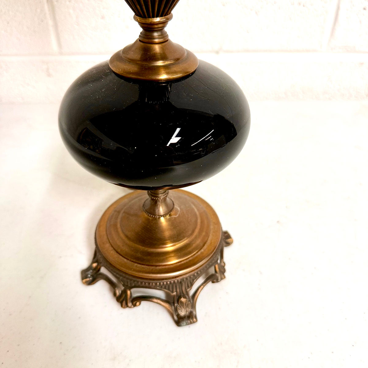 Candlestick Lamp with Striped Base and Leopard Print Shade