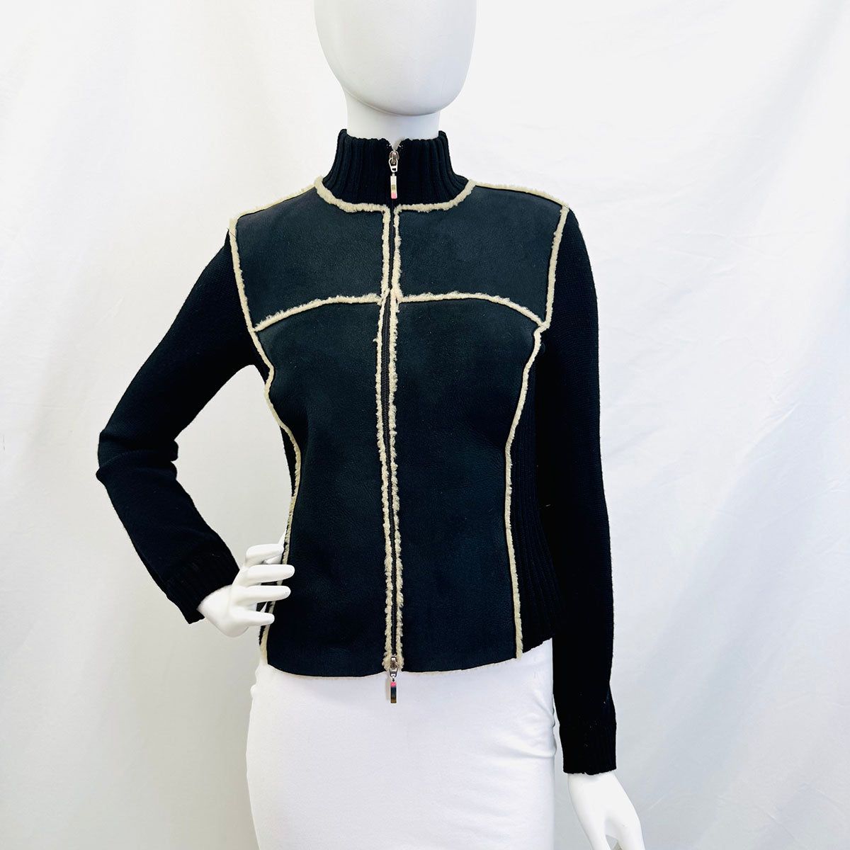 Active Cashmere Leather, Knit and Shearling Jacket