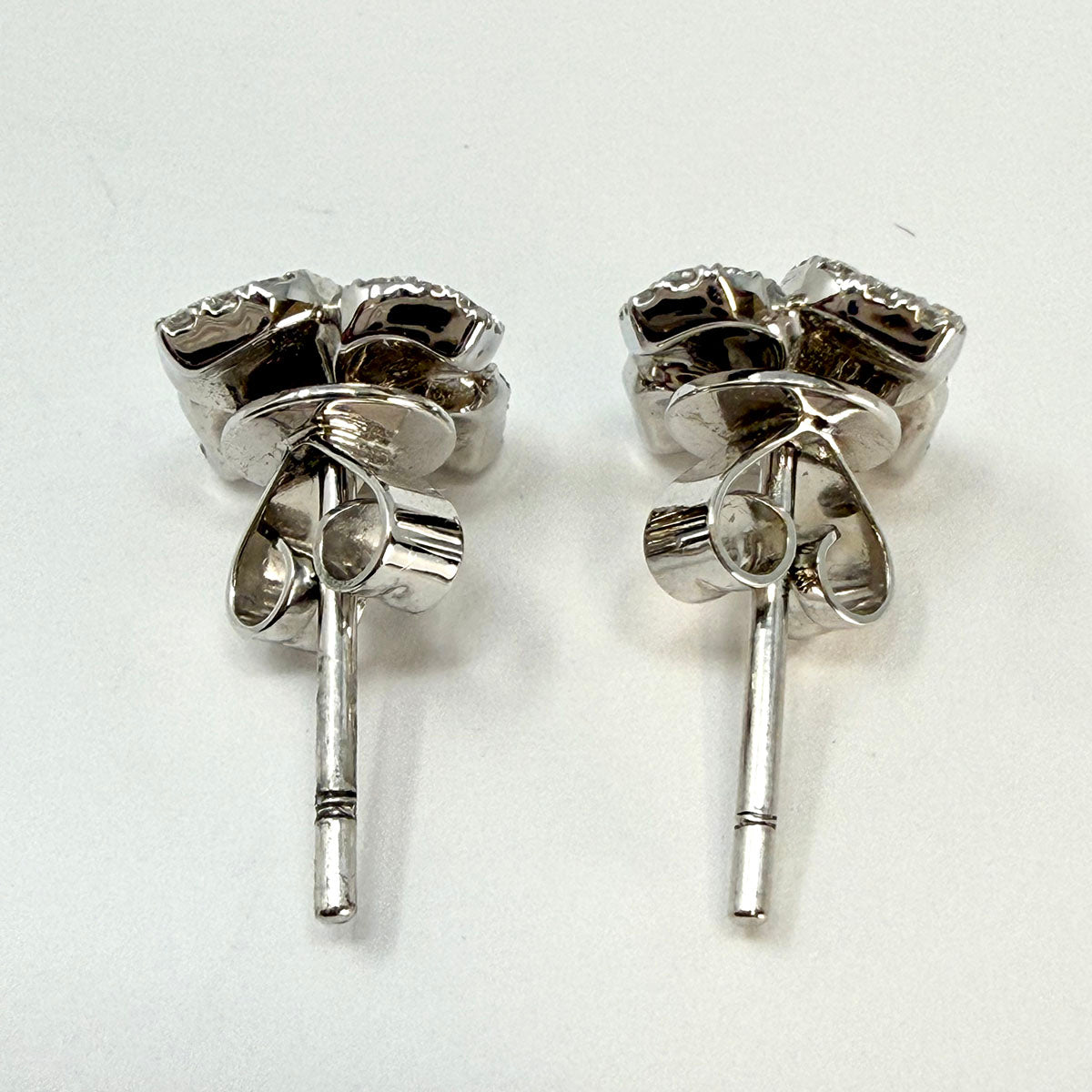 14K White Gold  Floral Pave Diamond Stud Earrings
