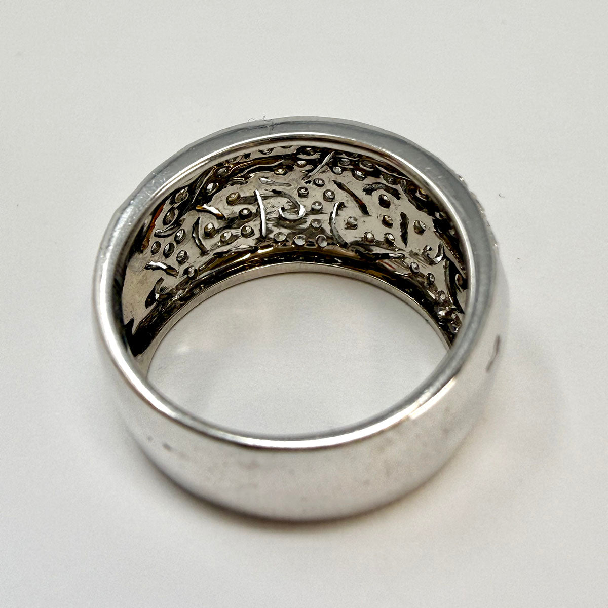 Levian 14K White Gold Band with Leaf Decor with Pave Diamonds