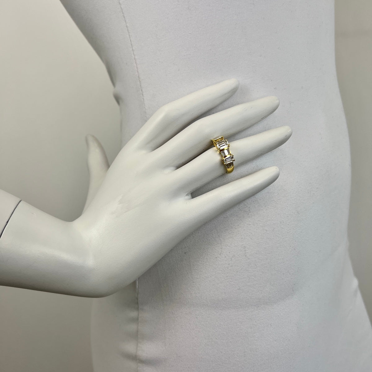 NOVA 18K Gold 3 Stone Ring with Emerald Cut and Baguette Diamonds