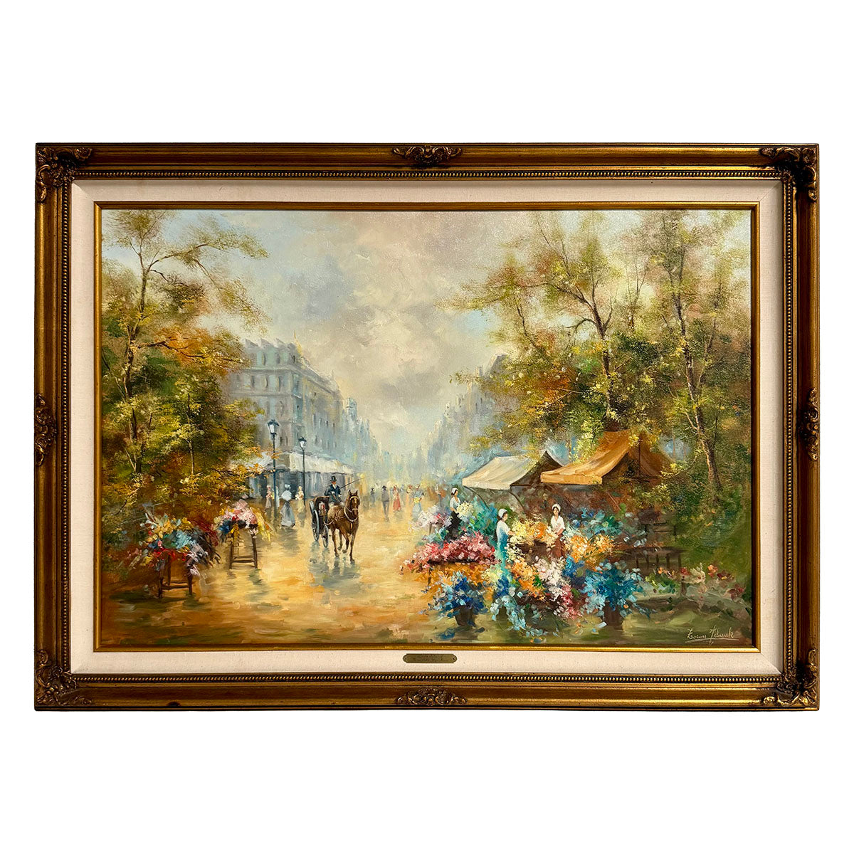 Framed Painting "Market Scene" Signed