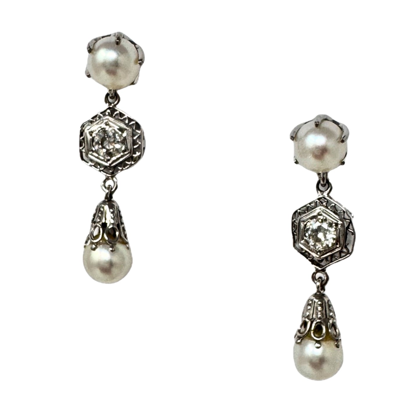 14K White Gold and  Diamond Drop Earrings