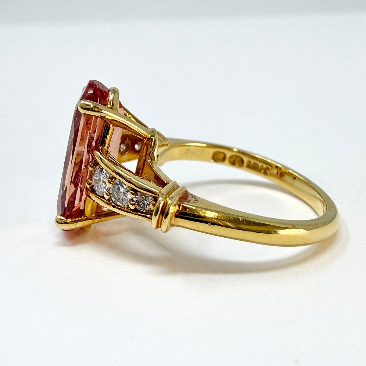 Jay Trillas 18K Gold Ring with Oval Orange Topaz and 6 Diamonds