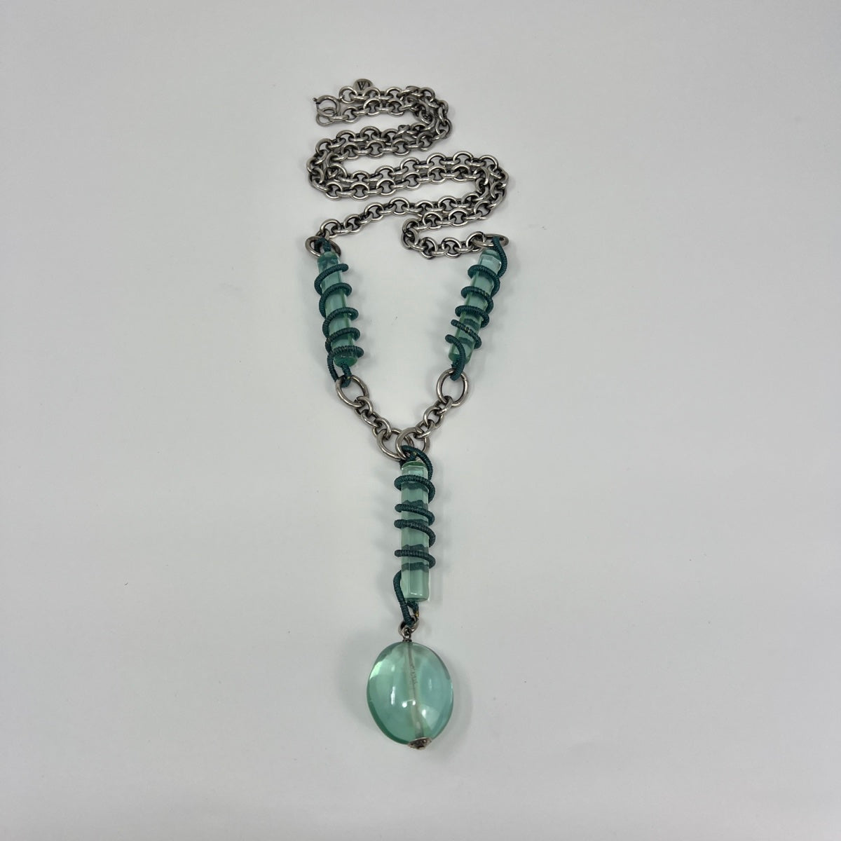 Giorgio Armani 36" Silver Oval Link Necklace with 3 Turquoise Lucite Stick Links