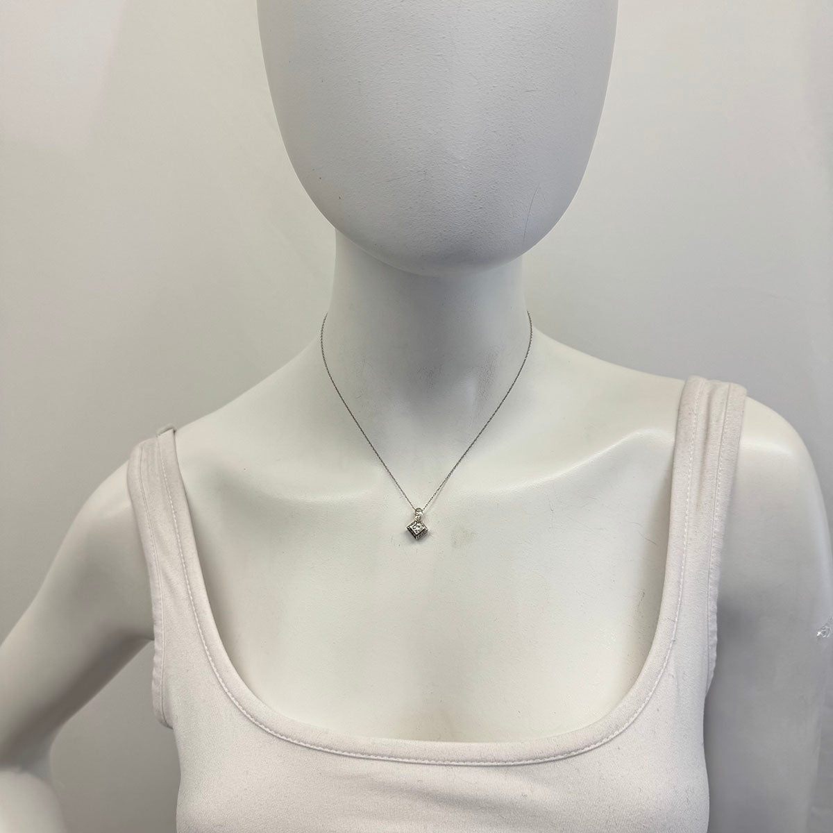14K White Square Diamond Pendant Necklace