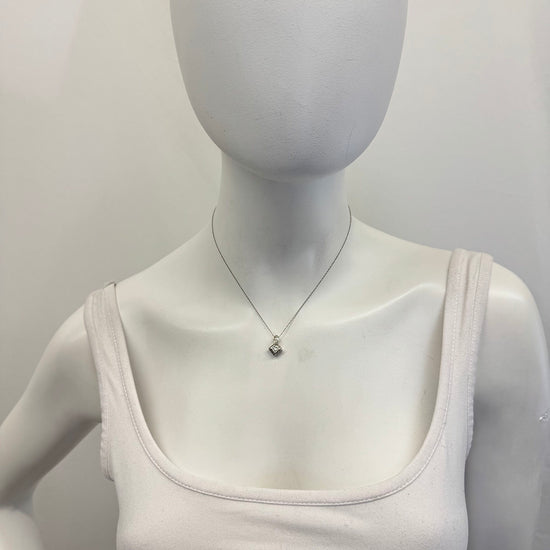 14K White Square Diamond Pendant Necklace
