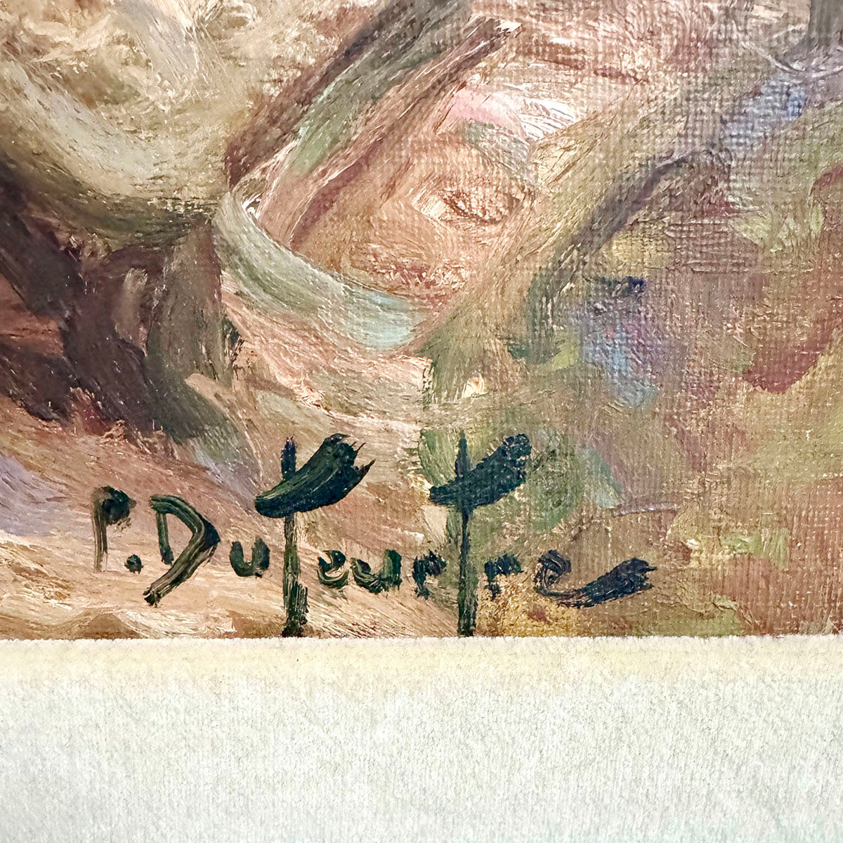"Mother and Daughter with Flowers", Signed