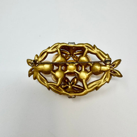 Vintage Gold-tone Filigree Brooch with Gold Faux Pearl