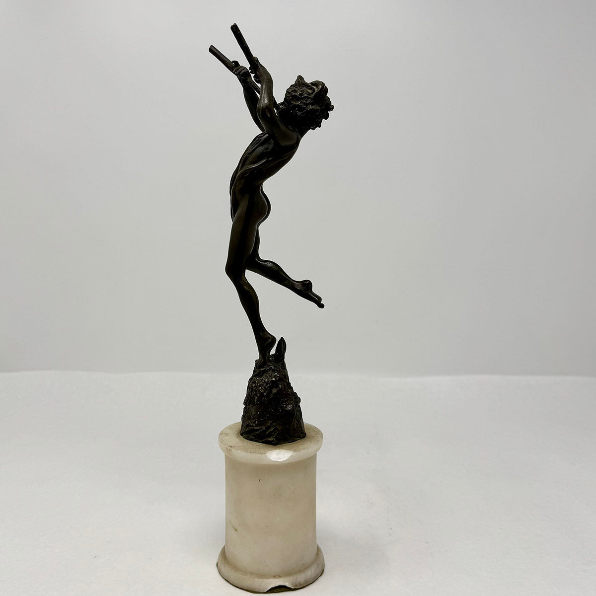 "Nymph Playing Two Flutes" Neoclassical Bronze Sculpture Signed