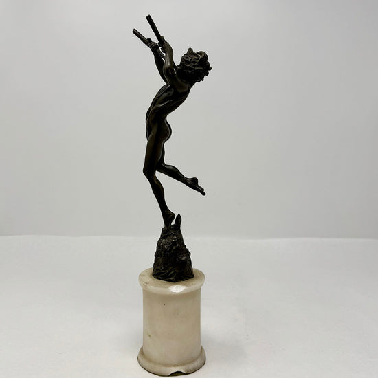 "Nymph Playing Two Flutes" Neoclassical Bronze Sculpture Signed