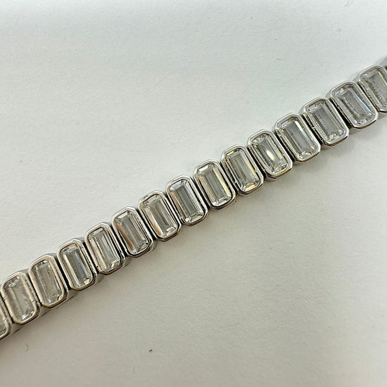 7" Bezel Set Emerald Cut CZ Tennis Bracelet set in Sterling Silver