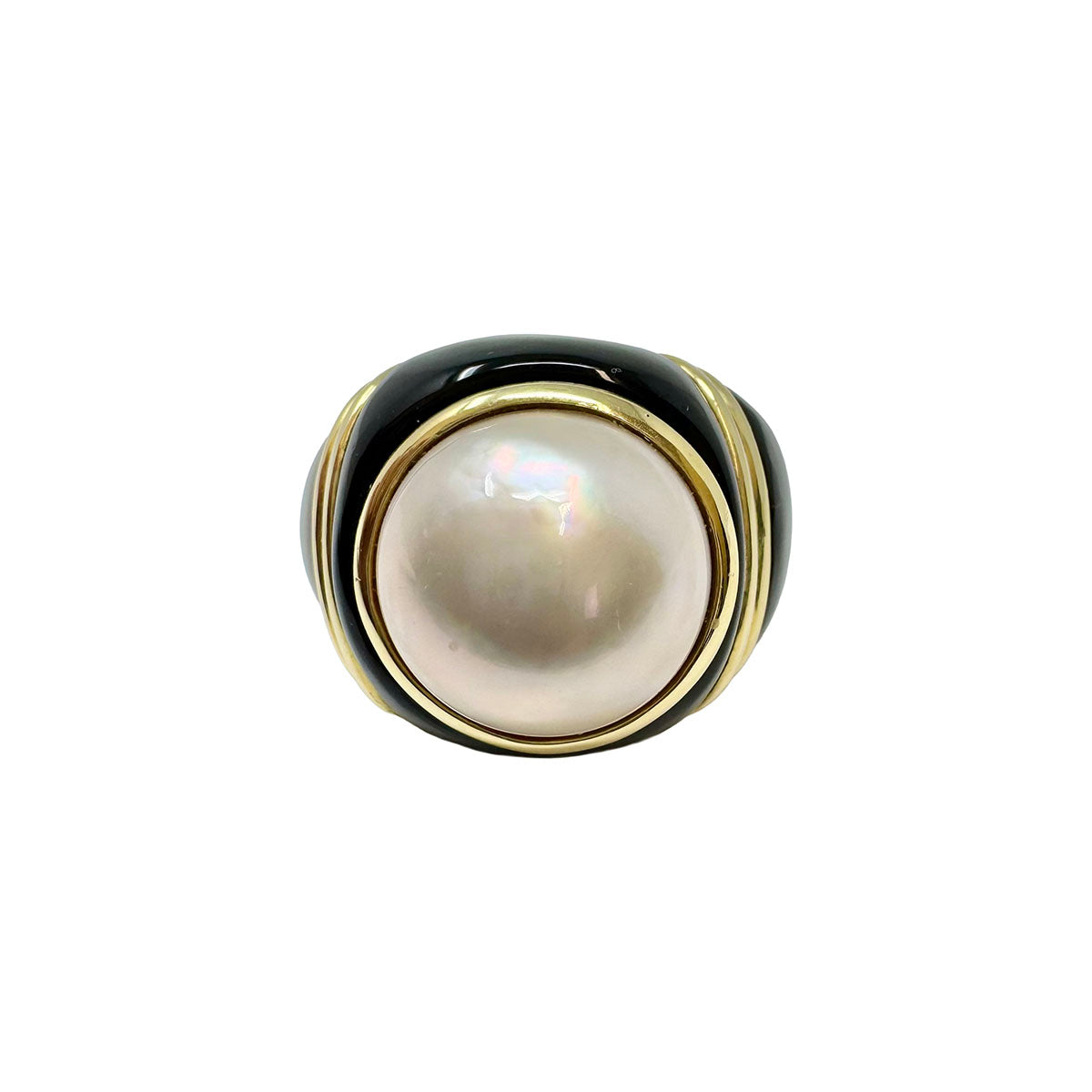 Charles Turi 18K Gold Ring with Mabe Pearl and Onyx