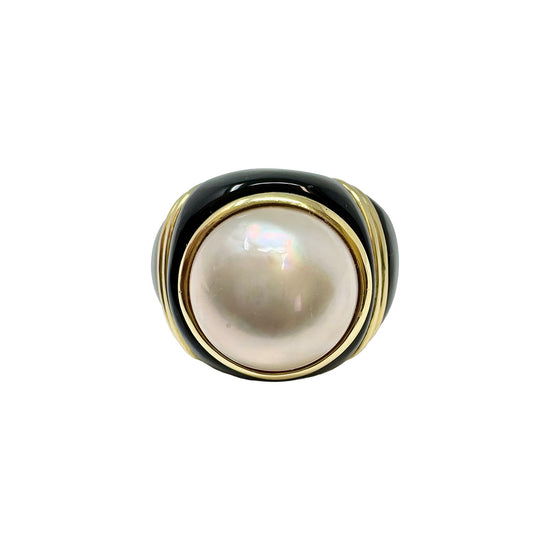 Charles Turi 18K Gold Ring with Mabe Pearl and Onyx