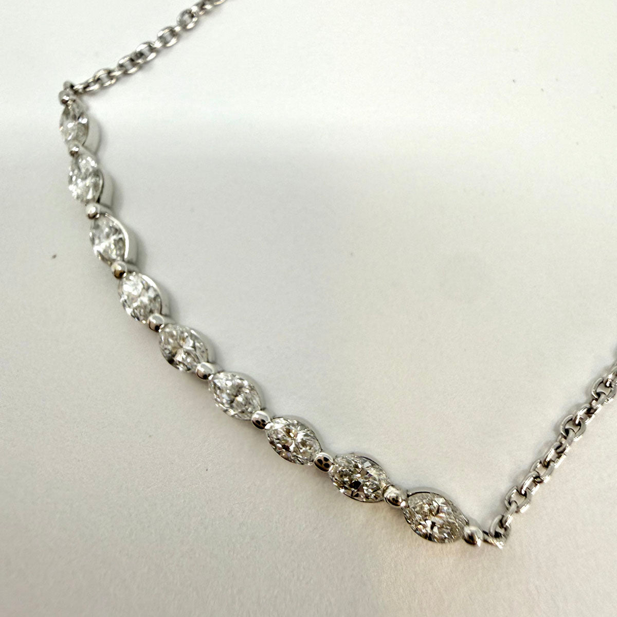 14K White Gold Diamond Bar Necklace