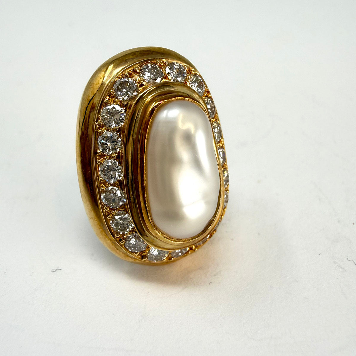 Susan Berman 18K Gold with 2 Baroque Biwa Pearl and Diamond Earrings