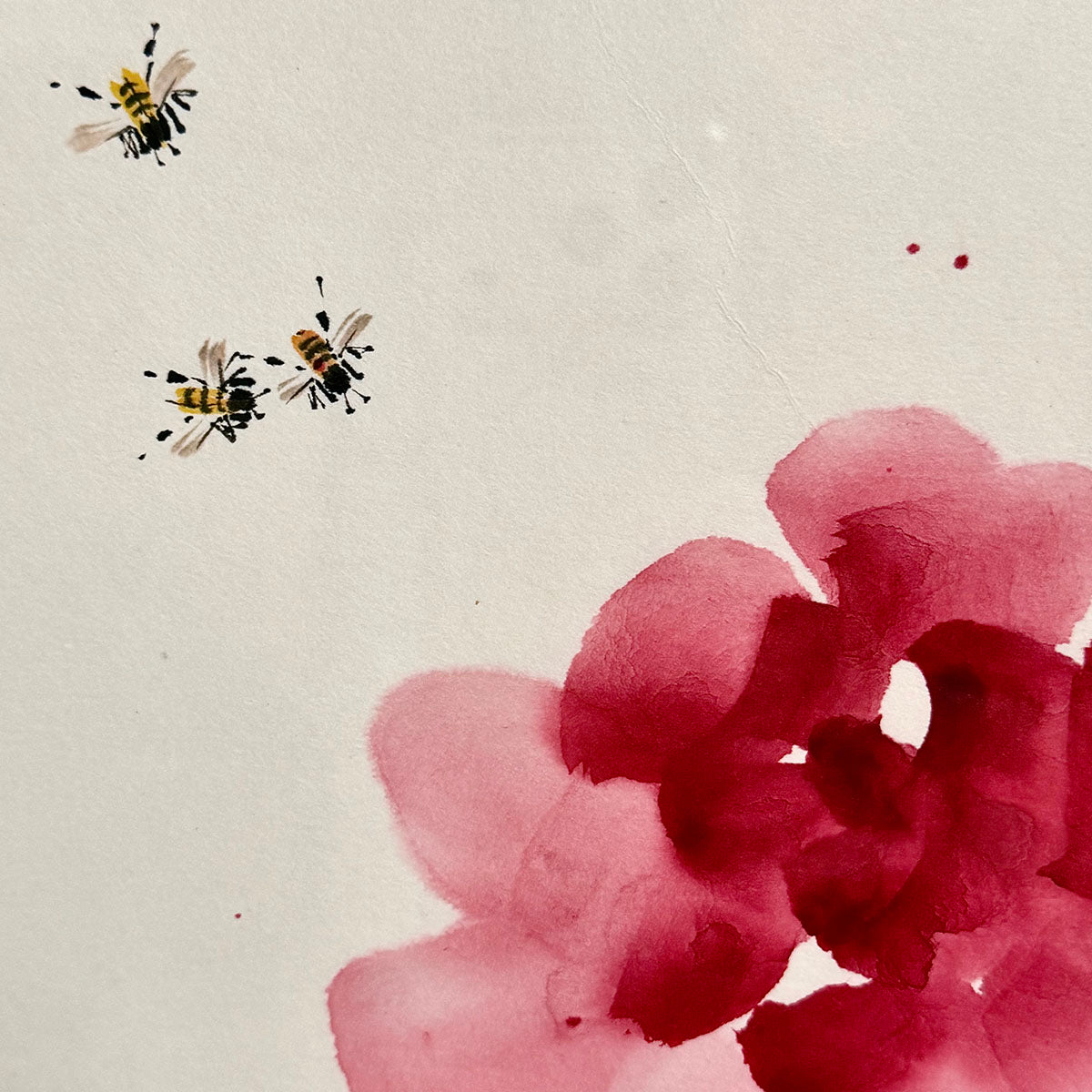 "Asian Style Flowers and Bees" Signed