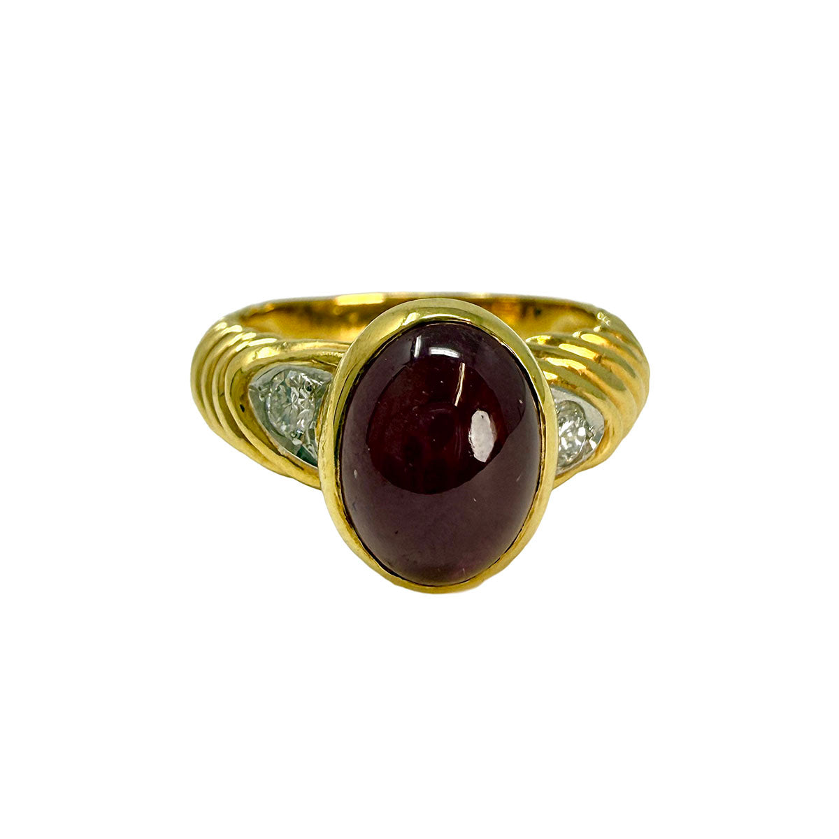 Montreaux 18K Gold and Platinum Ring with Emerald Cabochon and 2 Diamonds