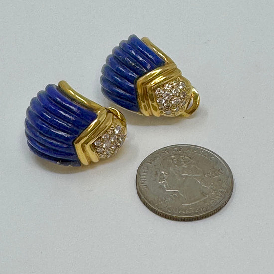 Albert Lipton 18K Gold Earrings with Lapis and Diamonds