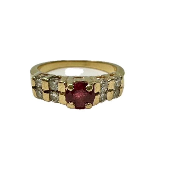 14K Gold Ring with Ruby and Diamond