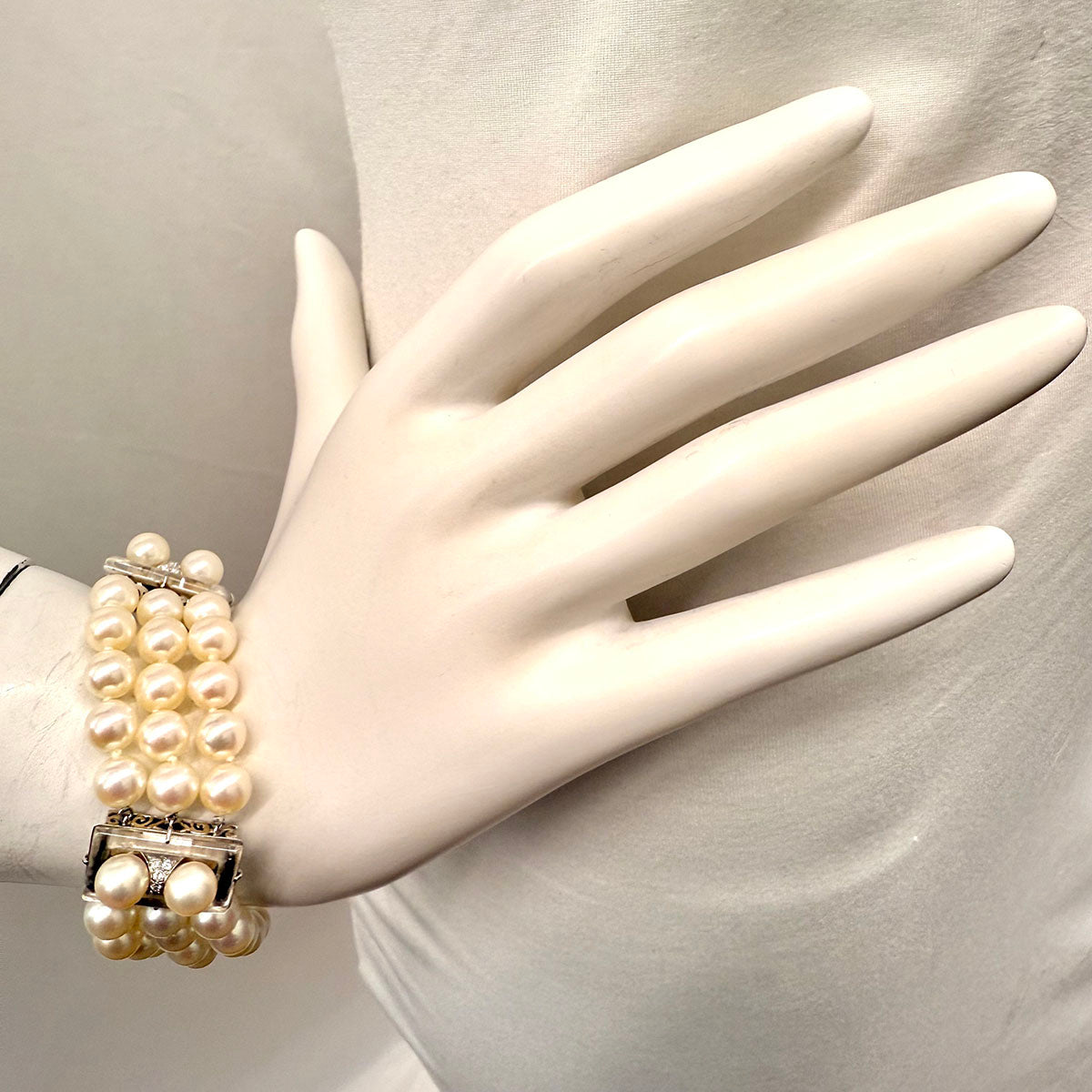 3 Strand Pearl Bracelet with Diamonds