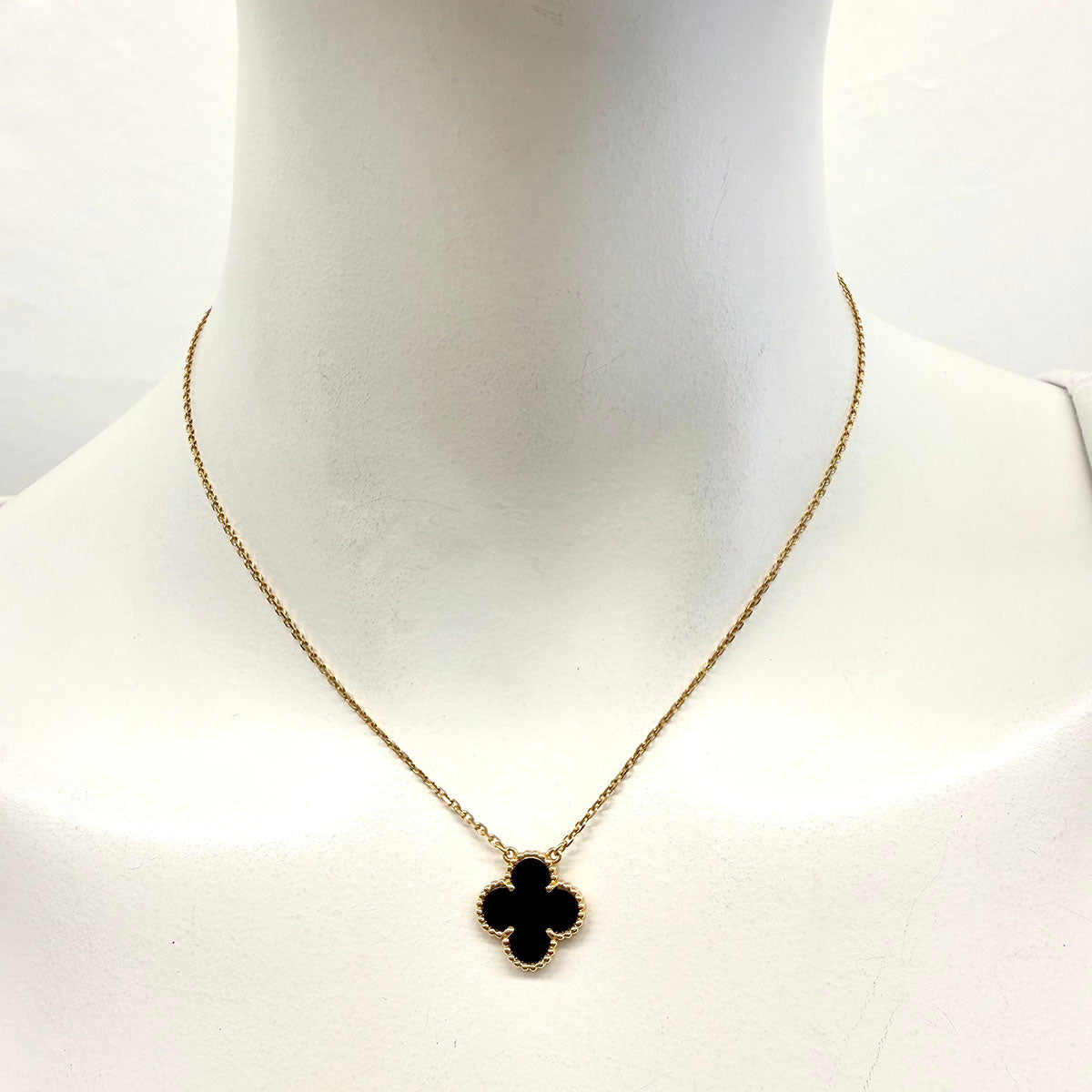 Van Cleef & Arpels Vintage 18K Gold Alhambra 1 Motif Necklace with Onyx
