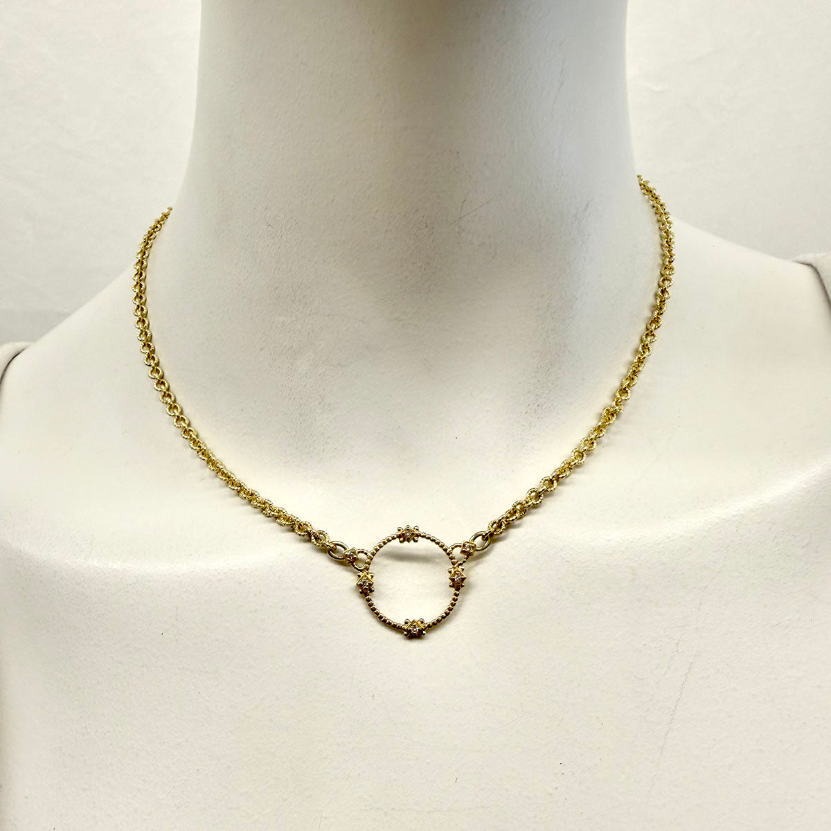 Judith Ripka 14K Gold Necklace with Circular Pendant with Diamonds